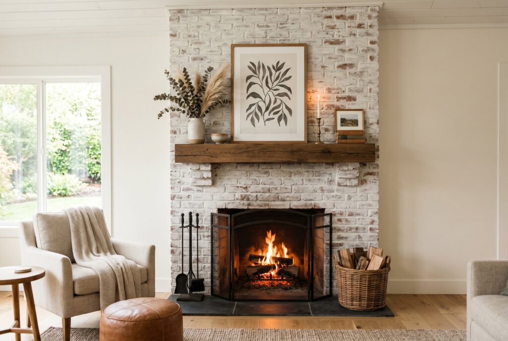 Charcoal gray painted fireplace ideas with modern black windows and moody living room. 