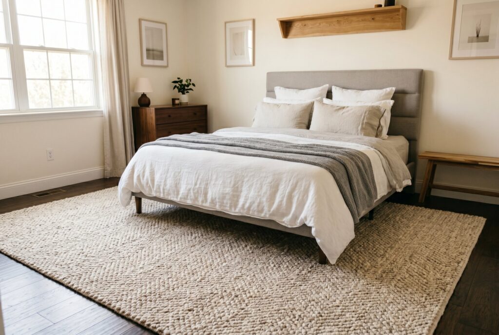 Shared bedroom drop zone with leather tray organizer and clutter free dresser styling. 
