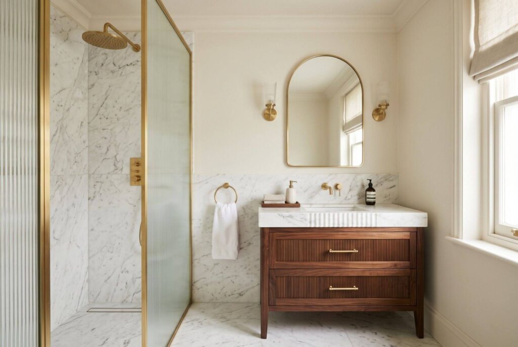 Bold wallpaper powder room ideas with botanical prints and floating vanity styling. 