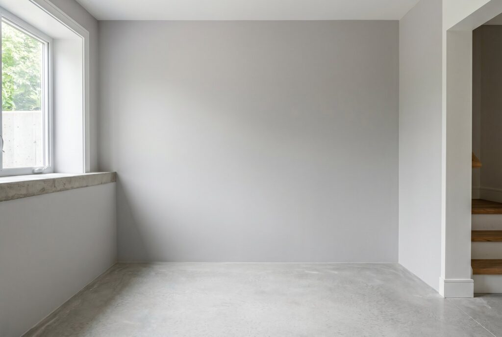 Cement board wall installation in unfinished basement prepared for future finishes. 