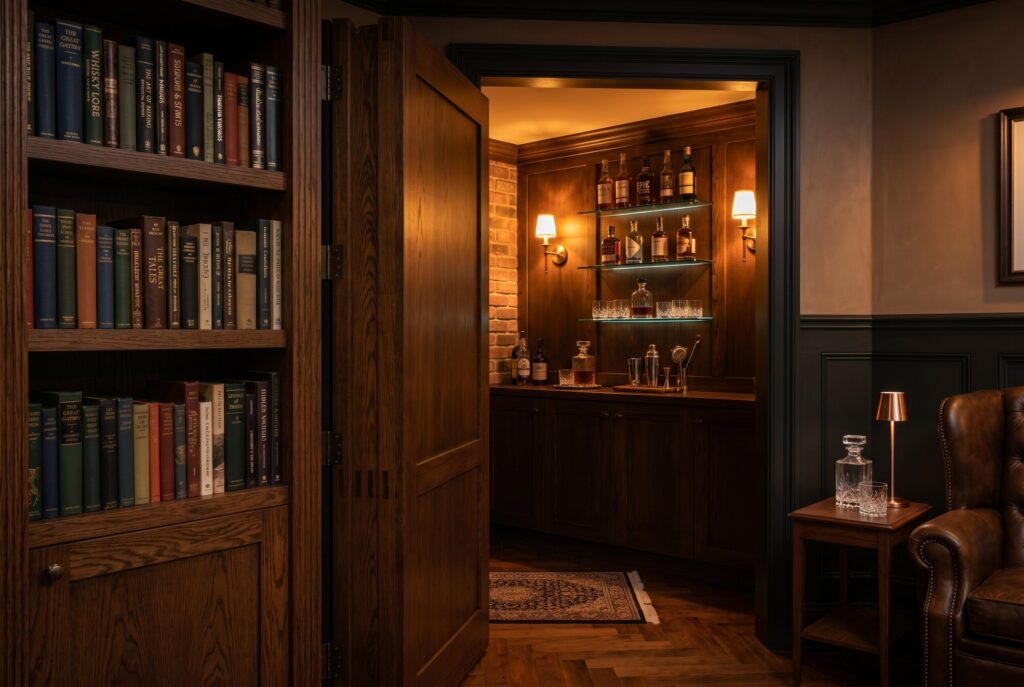 A hidden speakeasy adds drama without requiring a huge room.